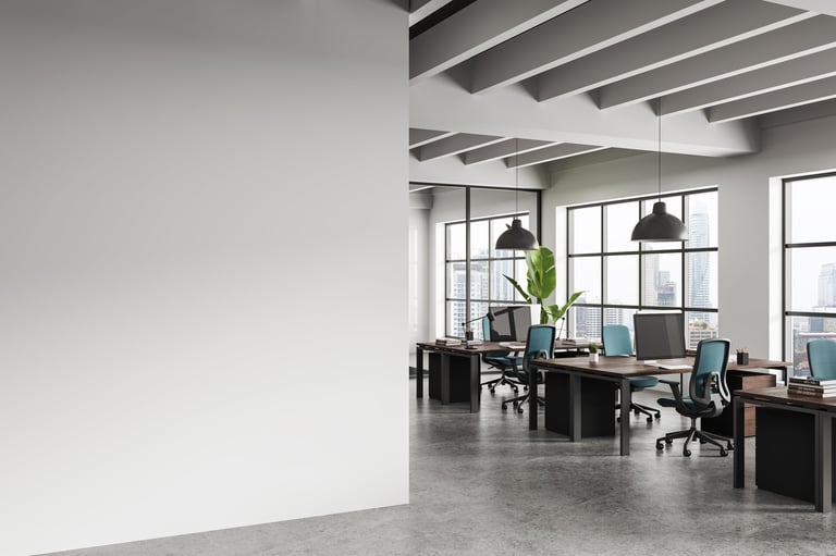 Contemporary office interior with clean empty wall