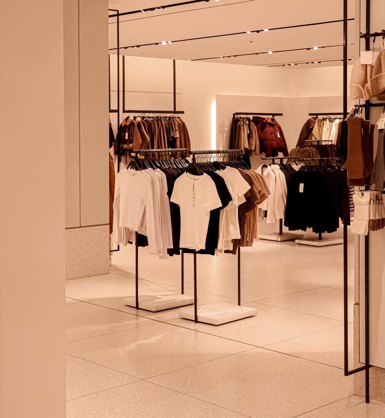 Modern retail store interior with clothing displays