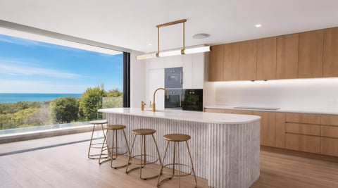 Modern kitchen with ocean view